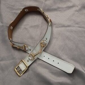❤️Womens CALDERON Handmade White Patent HORSEBIT BELT MEDIUM